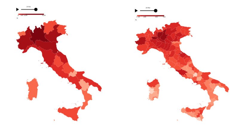 Mappa Coronavirus Italia Regioni e province 24 marzo